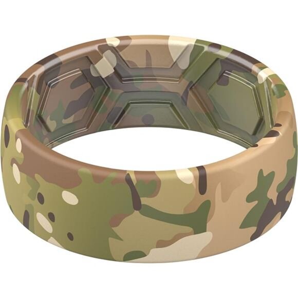 Silicone Wedding Ring for Men Printed Design 8.1mm Wide 2mm Thick Trendy